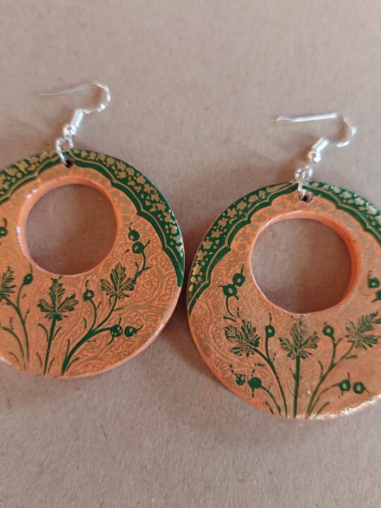 Green Orange Paper Mache Ear Rings
