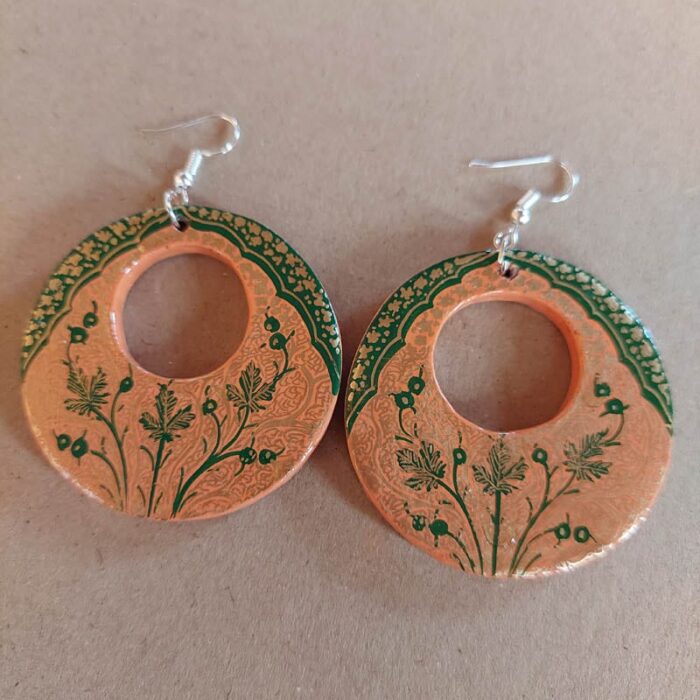 Green Orange Paper Mache Ear Rings