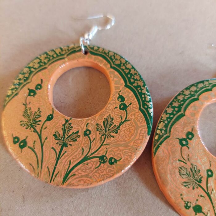 Green Orange Paper Mache Ear Rings - Image 2