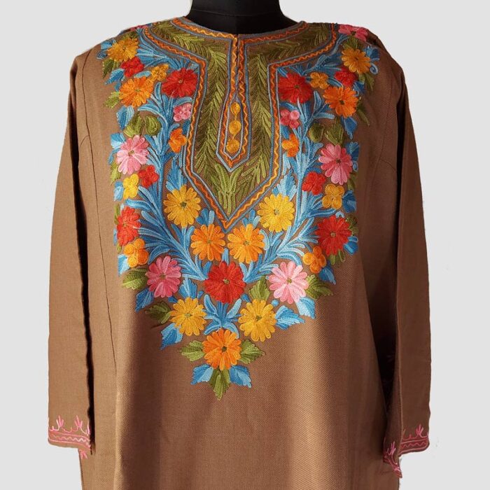 Brown Cashmilon Pheran with Aari Work