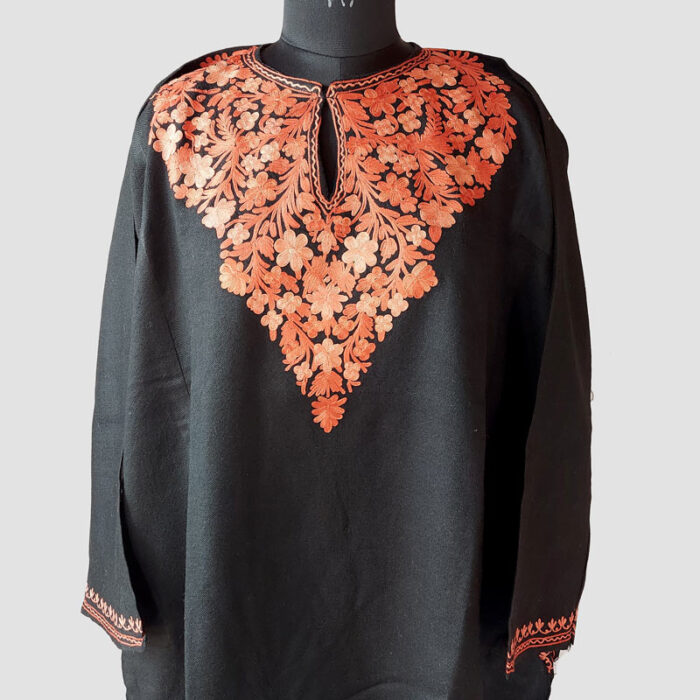 Black Aari Work Pure Raffal Pheran