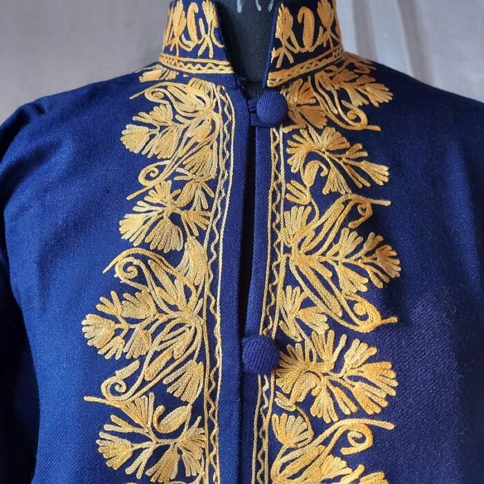 Blue Aari Work Woolen Jacket - Image 3