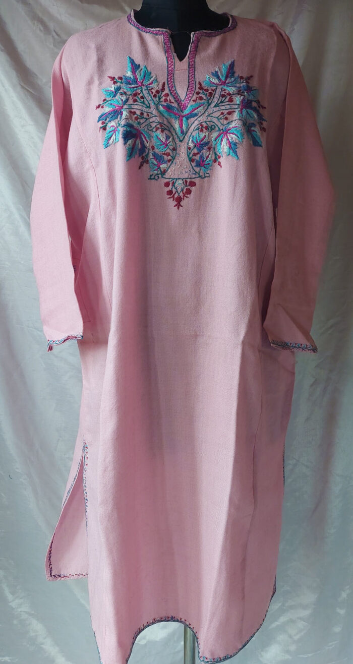 Pink Wool Sozni Work Pheran - Image 3