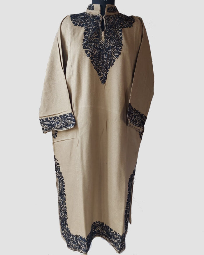 Beige Aari Work Cashmilon Pheran - Image 2