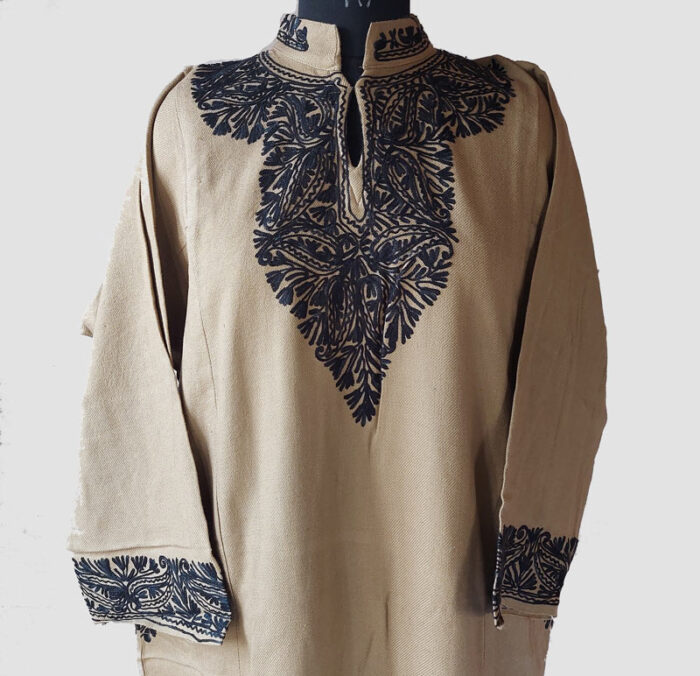 Beige Aari Work Cashmilon Pheran