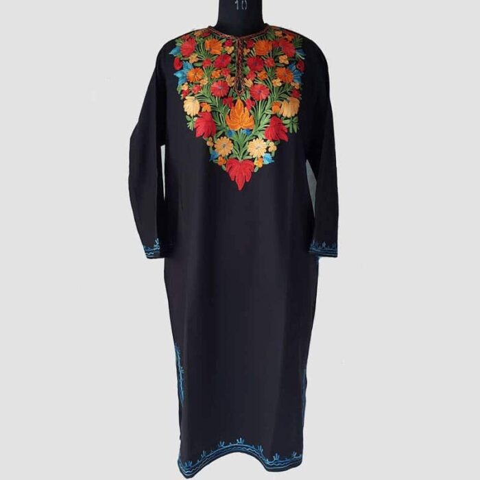 Black Cashmilon Pheran with Chinar Leaf Aari Work - Image 2