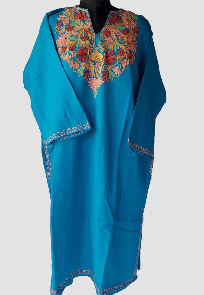 Blue Beautiful Aari Work Cashmilon Pheran - Image 2