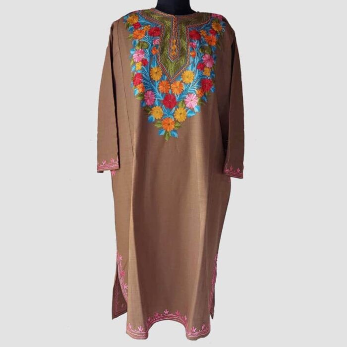 Brown Cashmilon Pheran with Aari Work - Image 2