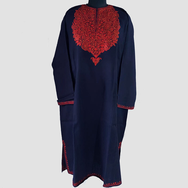 Dark Blue Aari Hand Work Pure Raffal Pheran - Image 2
