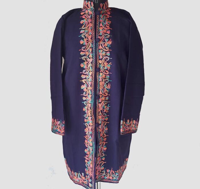 Dark Blue Aari Work Woolen Jacket