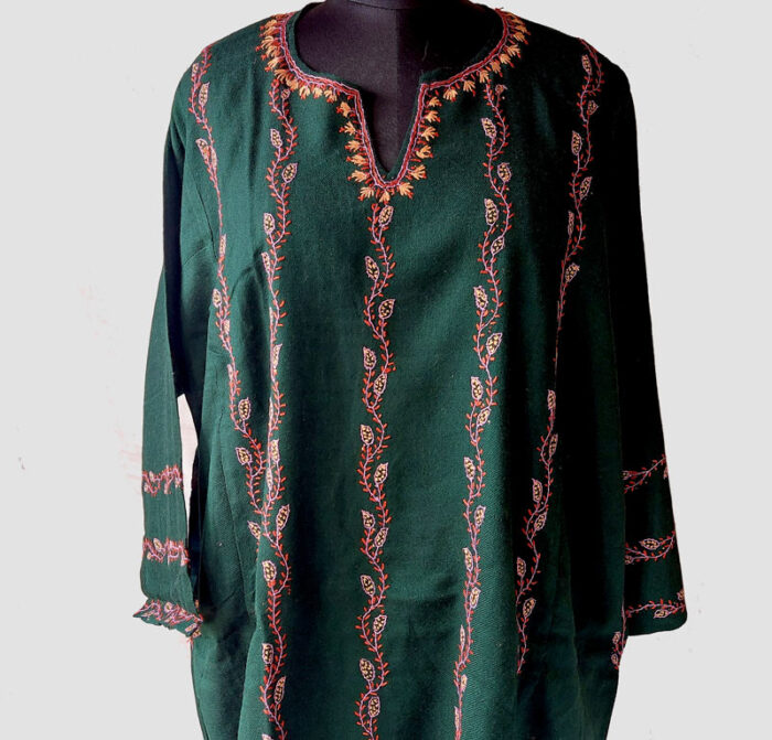 Dark Green 56 Count Sozni Work Pheran
