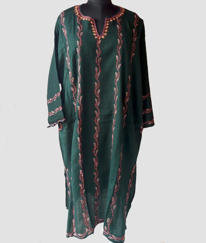 Dark Green 56 Count Sozni Work Pheran - Image 2