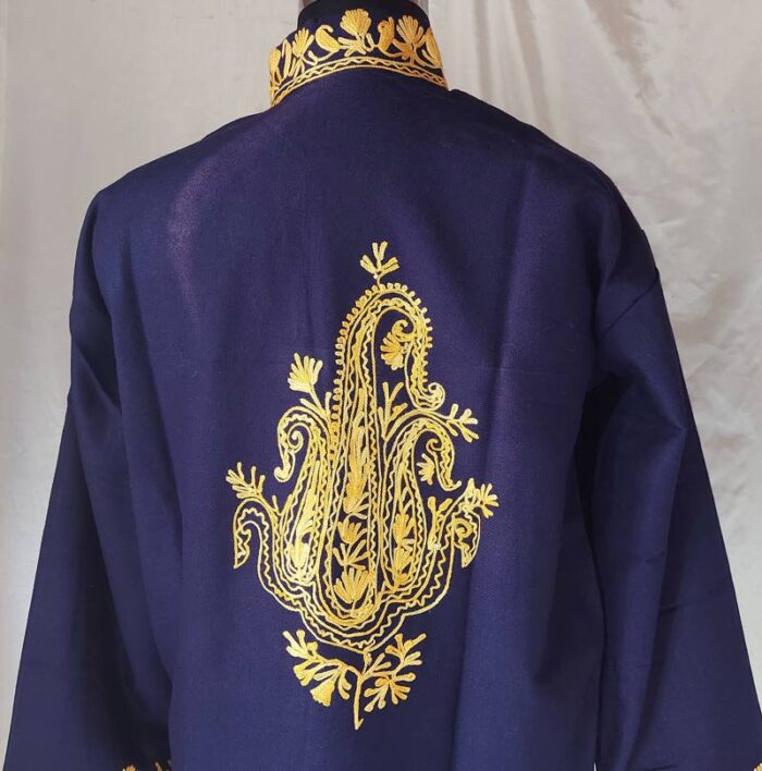 Blue Aari Work Woolen Jacket - Image 4