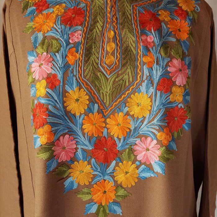 Brown Cashmilon Pheran with Aari Work - Image 3
