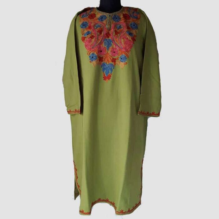 Light Green Cashmilon Pheran with Aari Work - Image 2