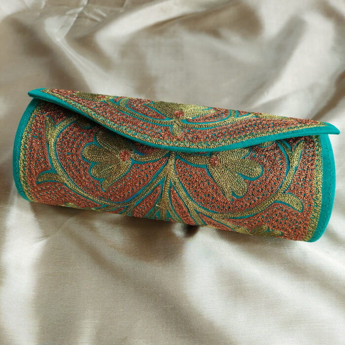 Green Clutch With Zaari Work