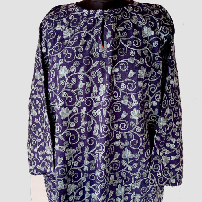 Dark Blue Jali Aari Work Cashmilon Pheran