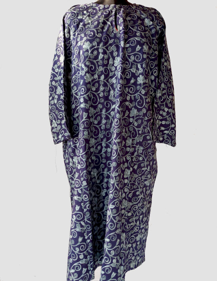 Dark Blue Jali Aari Work Cashmilon Pheran - Image 2