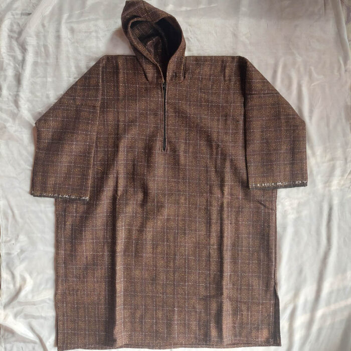 Dark Brown Green Check Boys Kashmiri Pheran (Length 38)