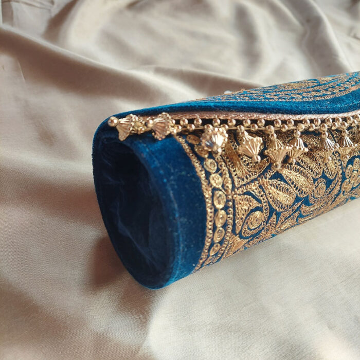 Dark Blue Clutch With Tilla Work - Image 2