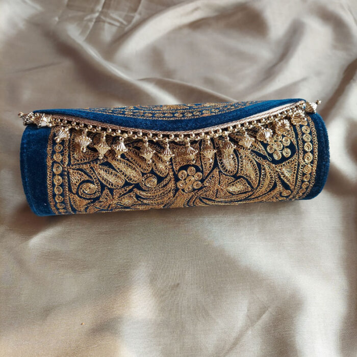 Dark Blue Clutch With Tilla Work