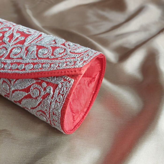 Red Tilla Clutch With Silver Work - Image 2