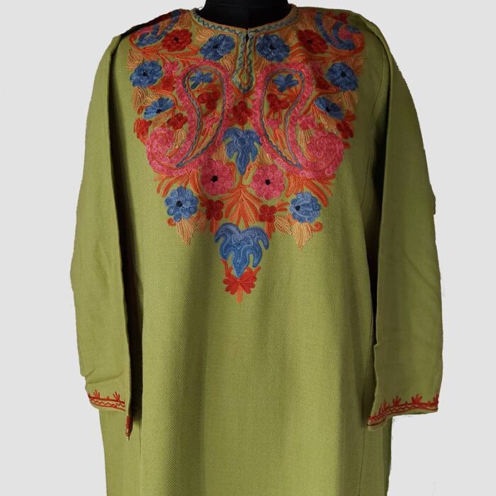Light Green Cashmilon Pheran with Aari Work
