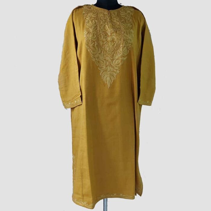 Mustard Cashmilon Pheran with Aari Work - Image 2