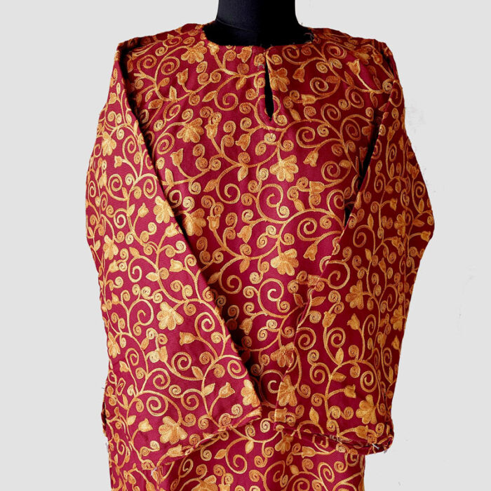 Maroon Aari Jali Work Cashmilon Pheran