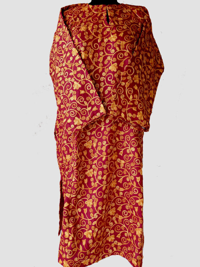 Maroon Aari Jali Work Cashmilon Pheran - Image 2