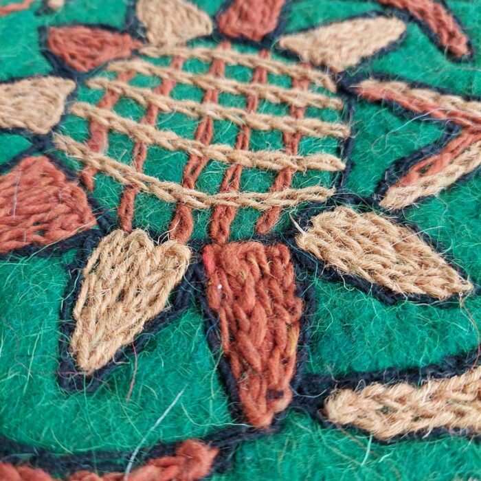3x3ft Sabz Badami Kashmiri Hand Embroidered Namda Rug - Image 3
