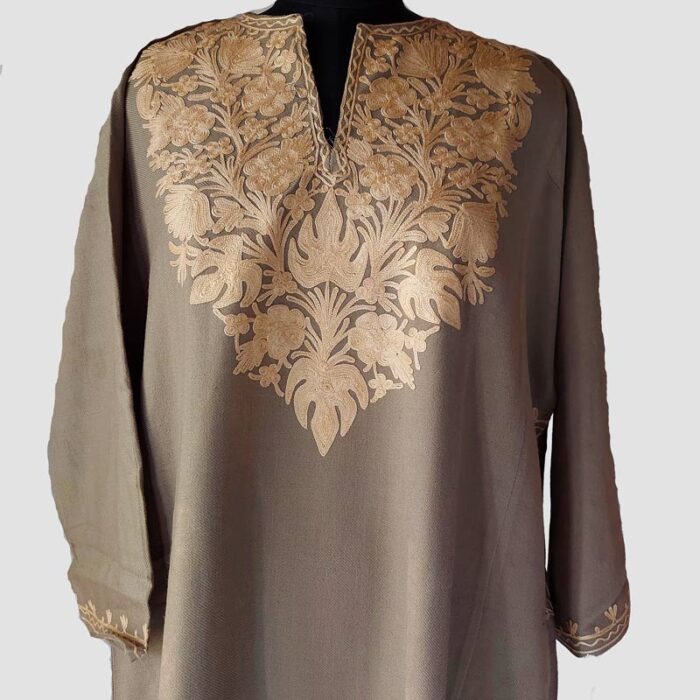 Pashmina Color Cashmilon Pheran with Aari Work