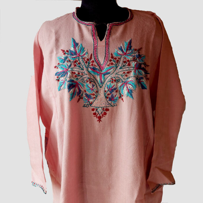 Pink Wool Sozni Work Pheran