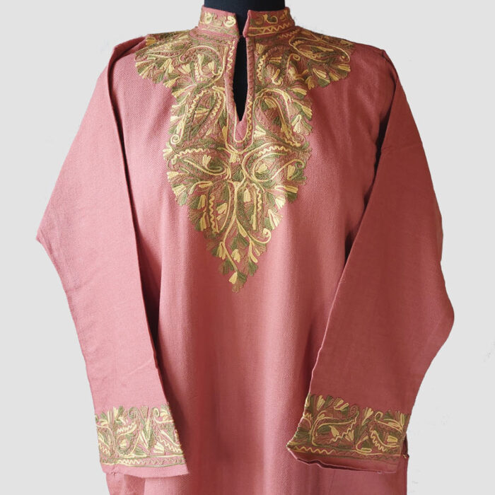 Pink Aari Work Cashmilon Pheran