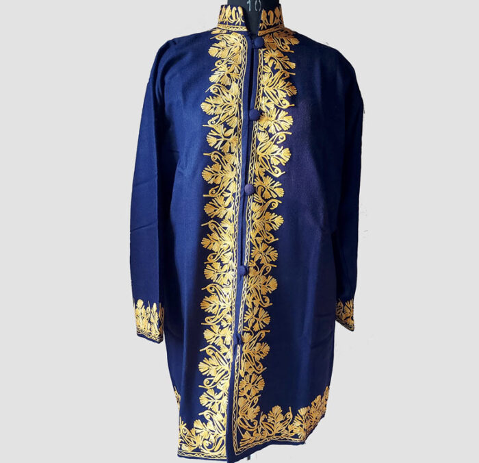 Blue Aari Work Woolen Jacket