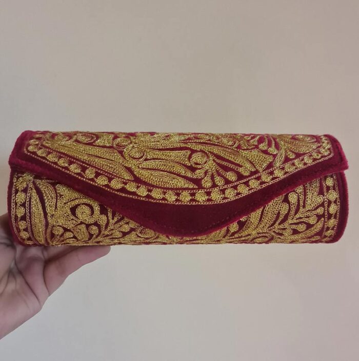 Maroon Clutch With Zaari Work