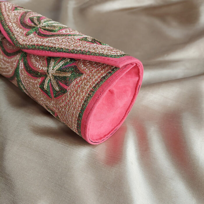 Pink Clutch With Zaari Chinar Leaf Work - Image 2