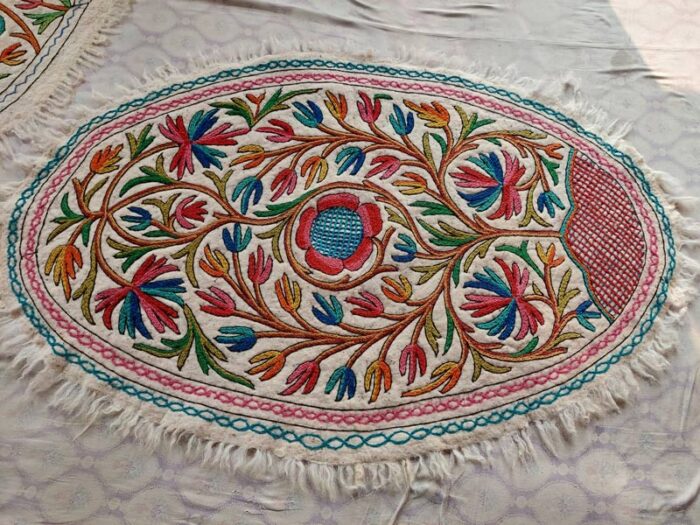 5x3 Oval Handmade Aari Embroidered Wool Namda