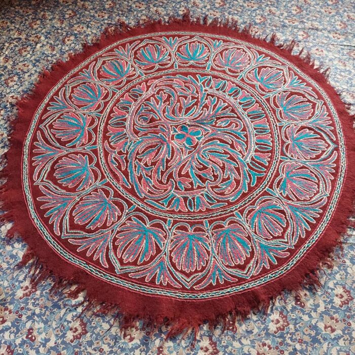 5x5 Maroon Chinari Handmade Aari Embroidered Wool Namda