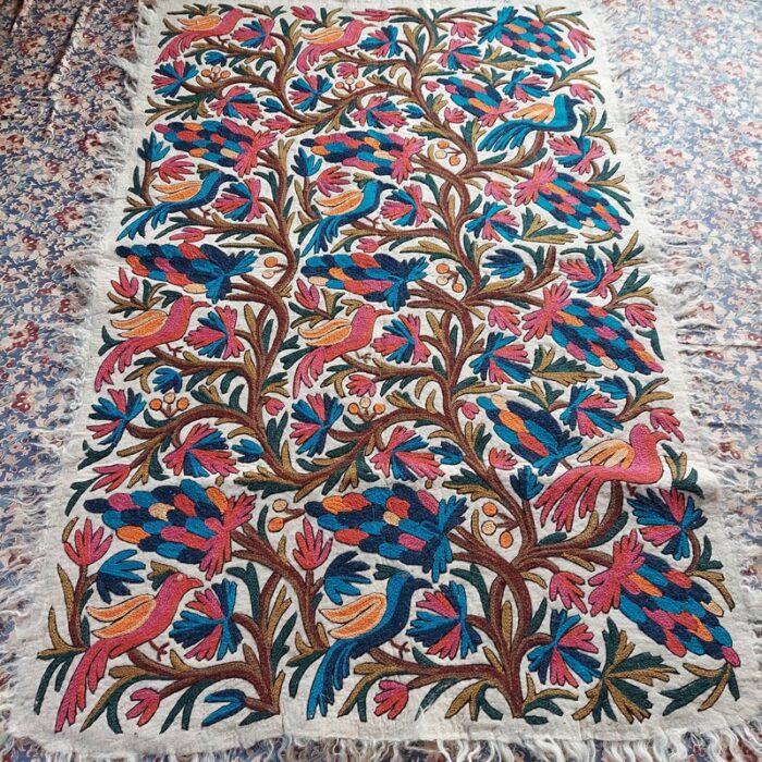 6x4 Flora n Fauna Double Work Handmade Aari Embroidered Wool Namda