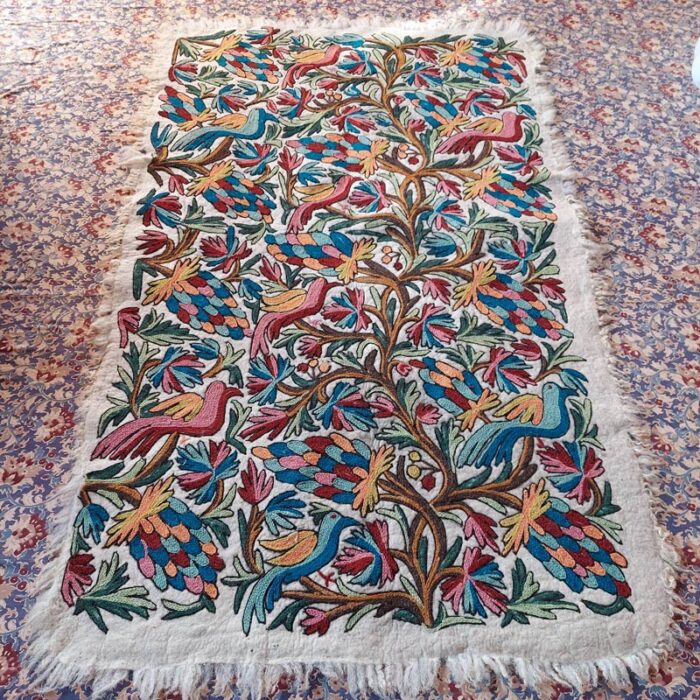 6x4 Flora n Fauna II Double Work Handmade Aari Embroidered Wool Namda