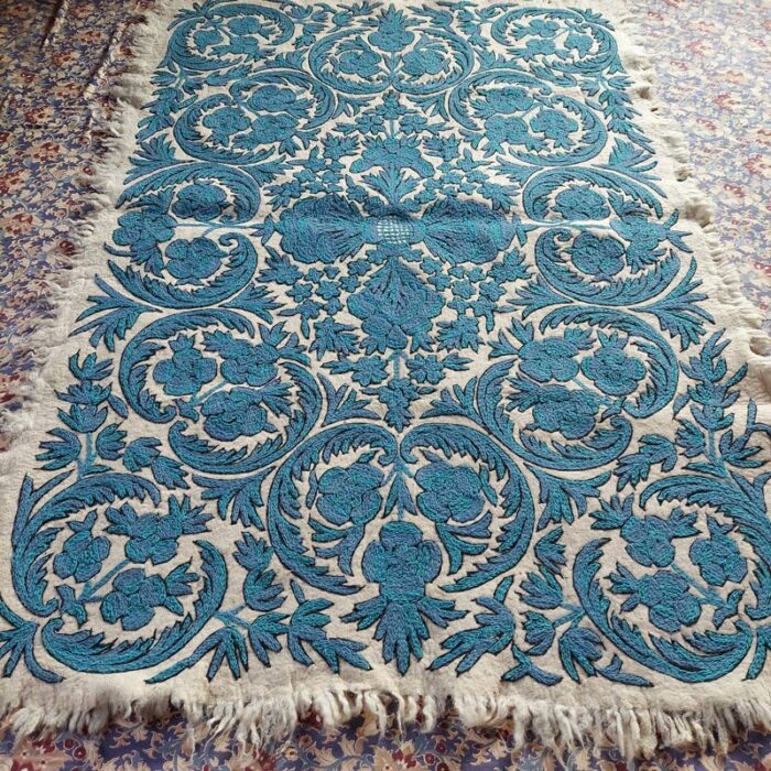 6x4 Blue Double Work Handmade Aari Embroidered Wool Namda