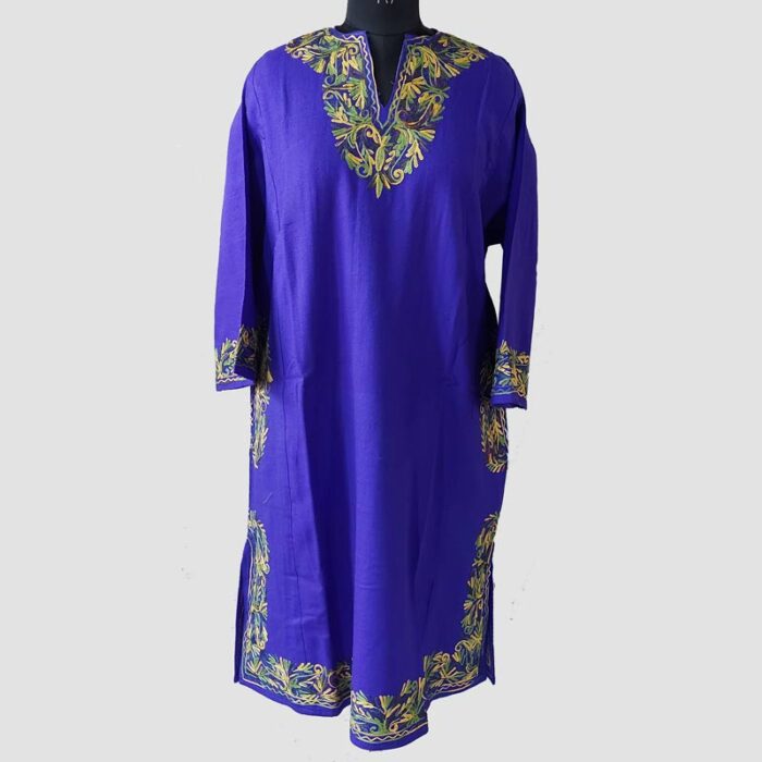 Egyptian Blue Cashmilon Pheran With Aari Work - Image 2