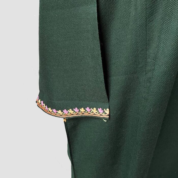 Dark Green Raffal Pheran With Hand Aari Work - Image 3