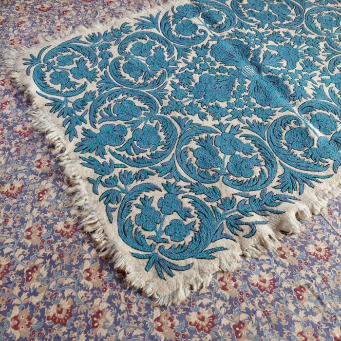 6x4 Blue Double Work Handmade Aari Embroidered Wool Namda - Image 2