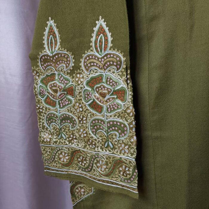 Mehndi Green Sozni and Aari Work Pheran - Image 3