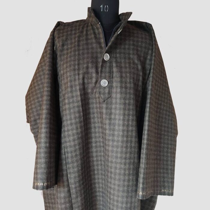 Check Pheran With Black Dark Green & White Lines for Men