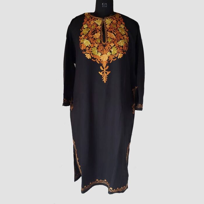 Black Cashmilon Pheran with Floral Aari Work - Image 2