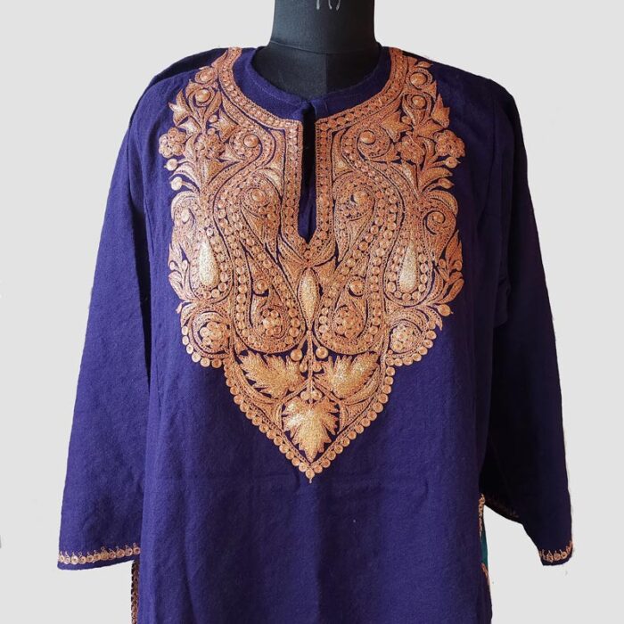 Dark Blue Raffal Bronze Tilla Pheran