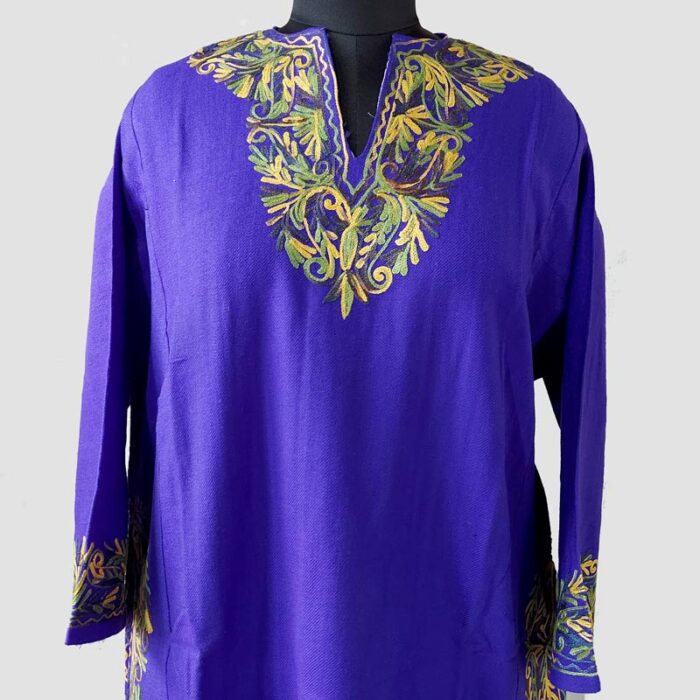 Egyptian Blue Cashmilon Pheran With Aari Work